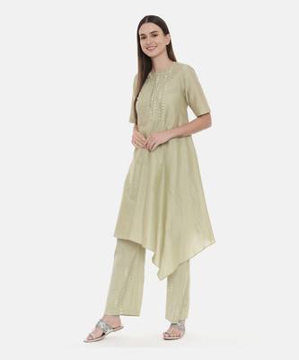Green Silk Embroidred Pants 1