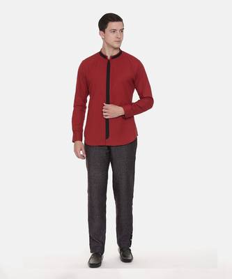 Red Chinese Collar Cotton Shirt 1