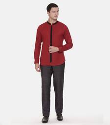 Red Chinese Collar Cotton Shirt