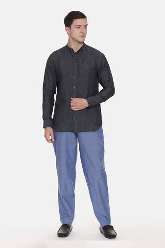 Deep Blue Chinese Collar Linen Shirt
