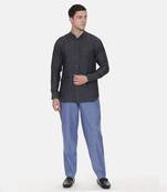 Deep Blue Chinese Collar Linen Shirt