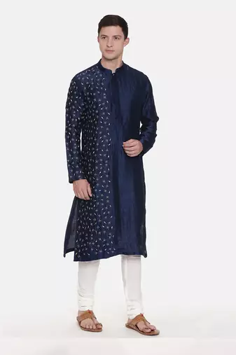 Blue Silk Embroidered Kurta Set