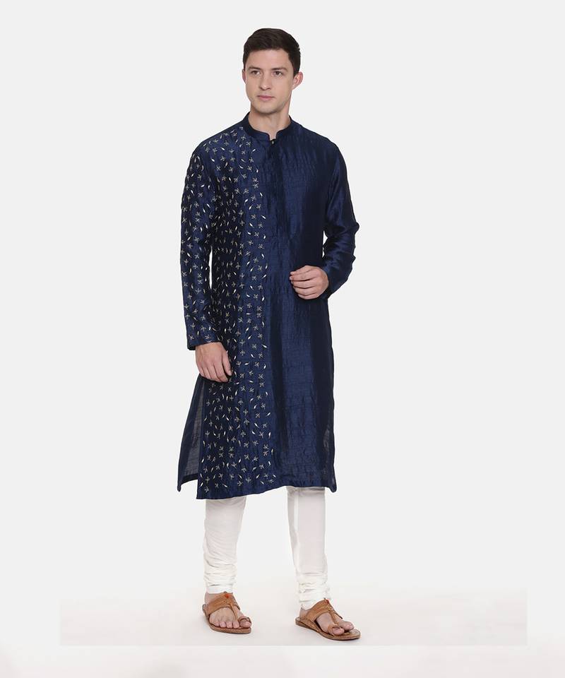 Blue Silk Embroidered Kurta Set