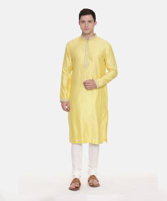 Yellow Silk Jaquard Kurta Set 6