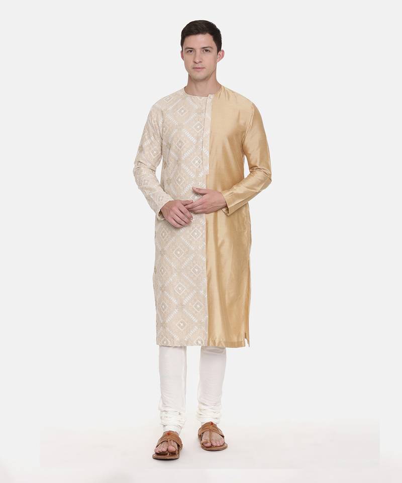 Silk Embroidered Gold Kurta Set