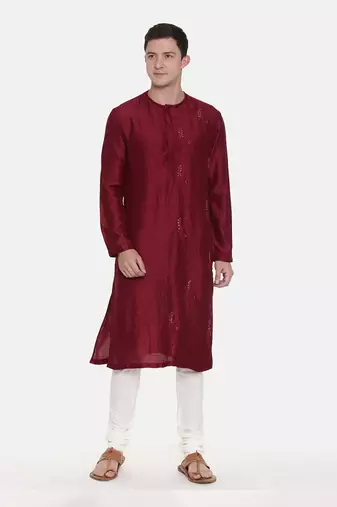 Wine Silk Slub Kurta Set