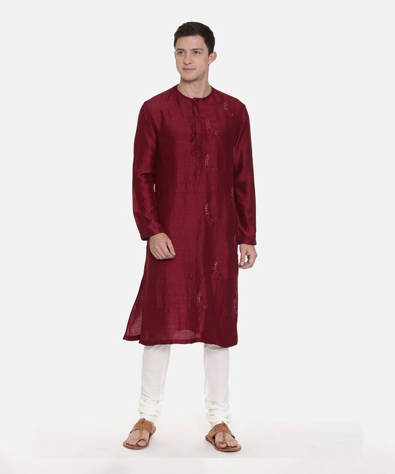 Wine Silk Slub Kurta Set