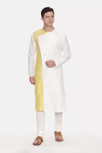 Silk Yellow Ivory Tie Up Kurta