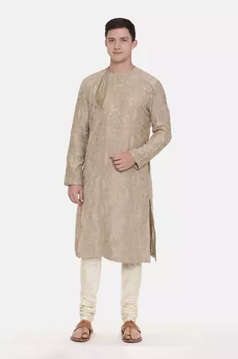 Brown Chanderi Embroidred Kurta Set