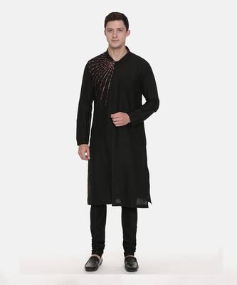 Silk Black Embroidred Kurta Set 6