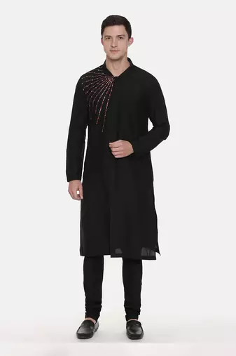 Silk Black Embroidred Kurta Set