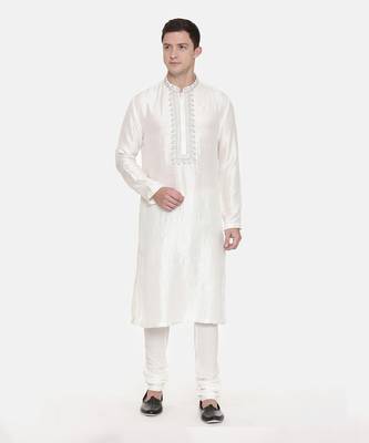 Ivory Silk Embroidered Kurta Set 6