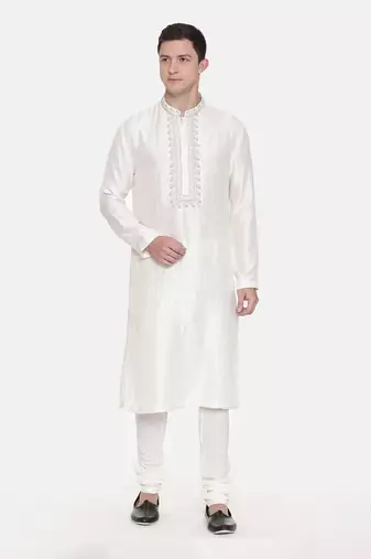 Ivory Silk Embroidered Kurta Set
