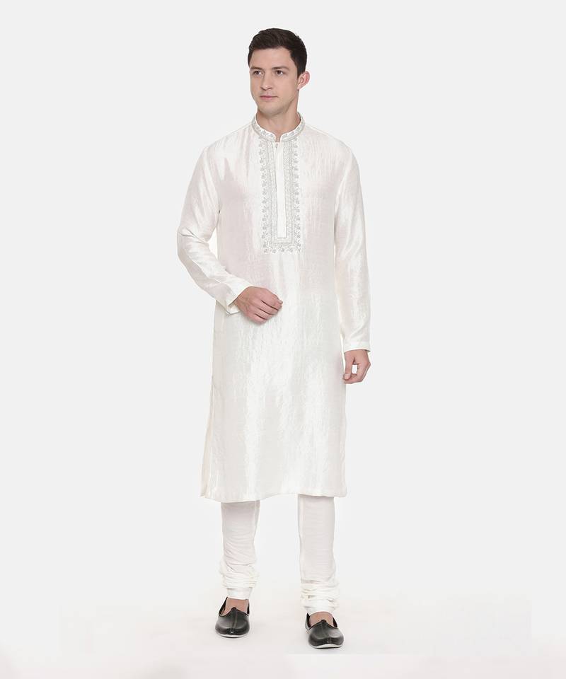 Ivory Silk Embroidered Kurta Set