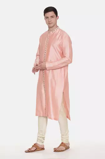 Silk Pink Embroidred Kurts Set
