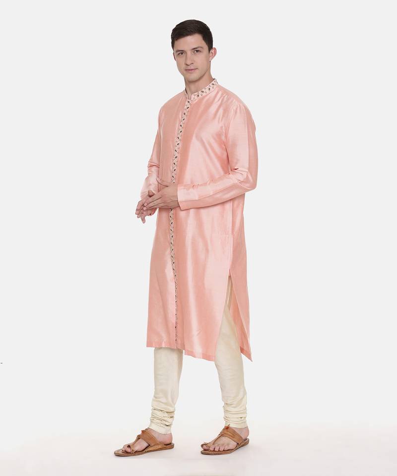 Silk Pink Embroidred Kurts Set
