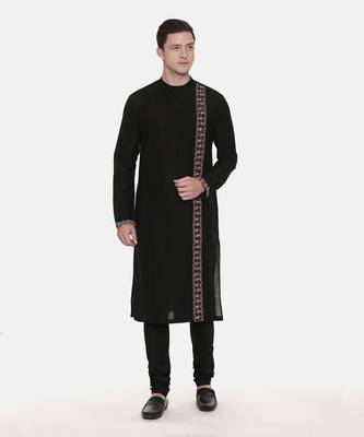 Black Silk Embroidered Kurta Set 6