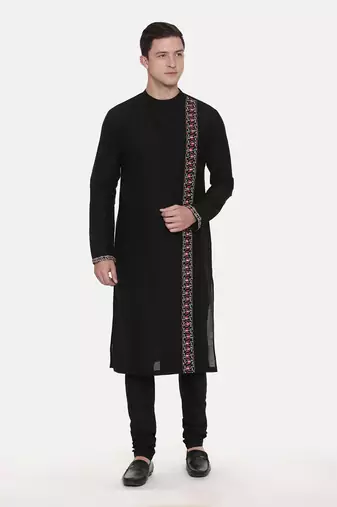 Black Silk Embroidered Kurta Set