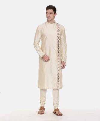 Beige Silk Embroidered Kurta Set 6