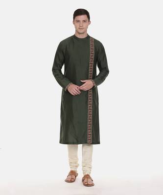 Green Silk Embroidered Kurta Set 6