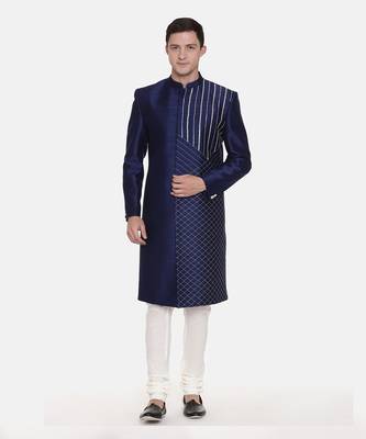 Navy Blue Silk Sherwani 6