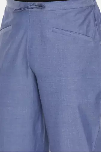 Blue Cotton Drawstring Pants