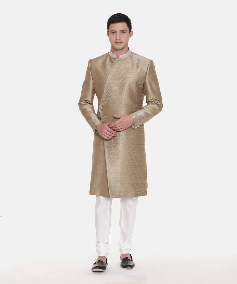 Gold Silk Embroidered Sherwani