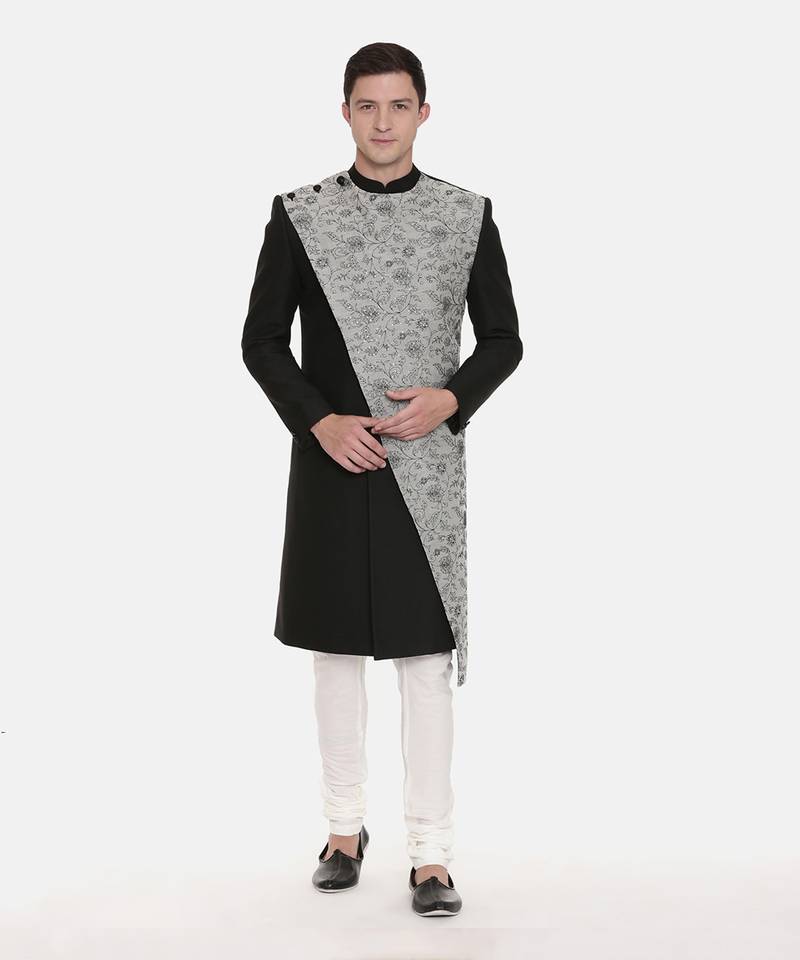 Silk/Chanderi Embroidered Sherwani