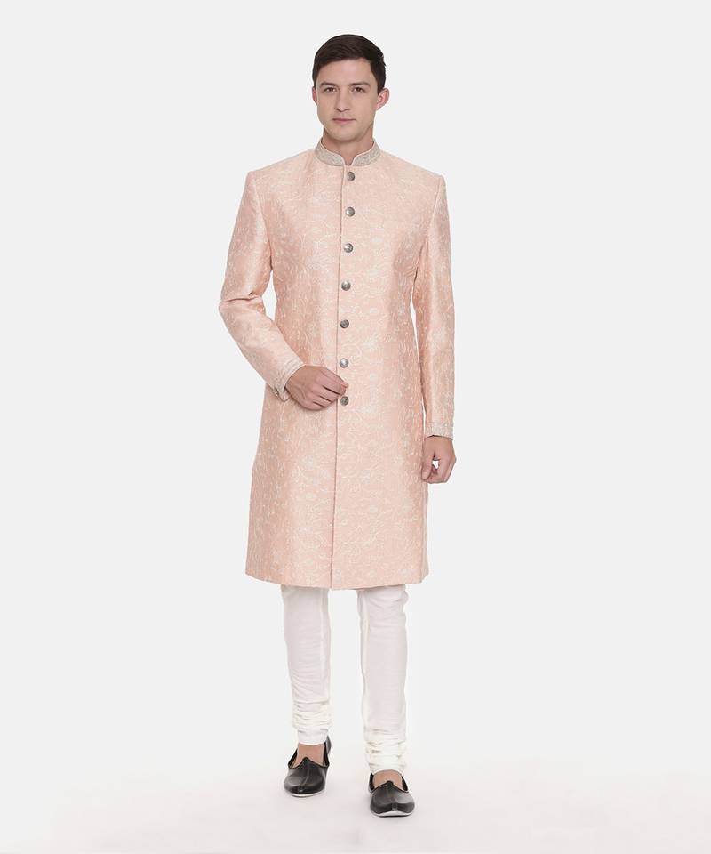 Pink Chanderi Embroidred Sherwani