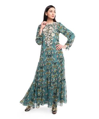 PS Pret by Payal Singhal Blue Printed Art Georgette Tiered Dress 2