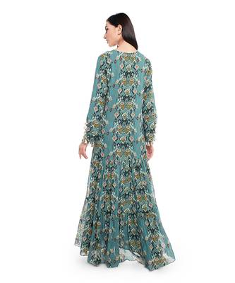 PS Pret by Payal Singhal Blue Printed Art Georgette Tiered Dress 3