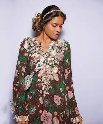 Payal Singhal Amineh Brown Printed Georgette Tiered Dress 5