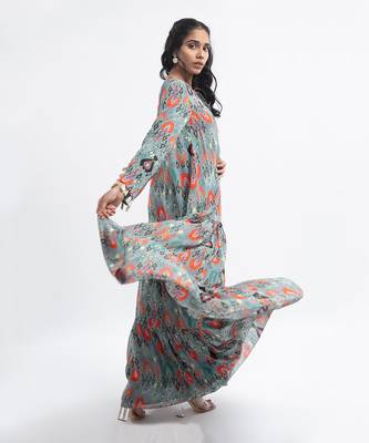 PS Pret by Payal Singhal Blue Colour Printed Art Georgette Tiered Dress 3