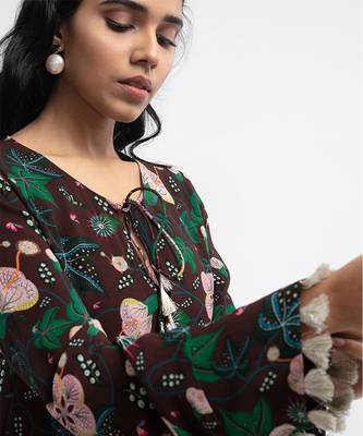 PS Pret by Payal Singhal Brown Colour Printed Art Georgette Tiered Dress 4