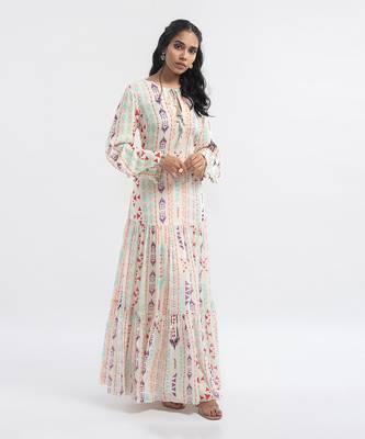 PS Pret by Payal Singhal Cream Colour Printed Art Georgette Tiered Dress 2