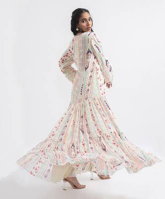 PS Pret by Payal Singhal Cream Colour Printed Art Georgette Tiered Dress 3