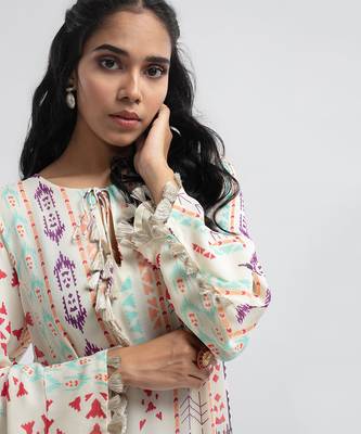 PS Pret by Payal Singhal Cream Colour Printed Art Georgette Tiered Dress 4