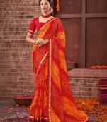 Orange Printed Georgette Fancy Pallu Saree With Blouse