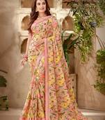 Light Peach Printed Georgette Fancy Pallu Saree With Blouse