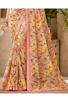 Light Peach Printed Georgette Fancy Pallu Saree With Blouse 3