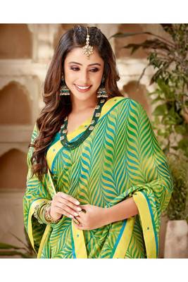 Green Printed Georgette Fancy Pallu Saree With Blouse 4