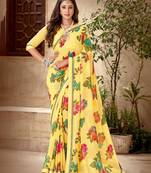 Light Mustard Printed Georgette Fancy Pallu Saree With Blouse