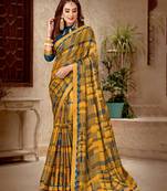 Orange Printed Chiffon Fancy Pallu Saree With Blouse