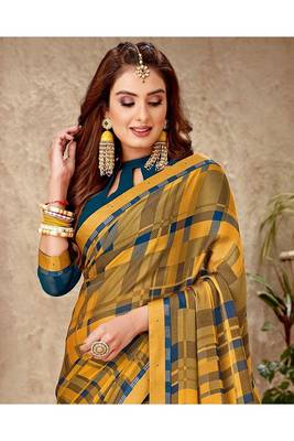 Orange Printed Chiffon Fancy Pallu Saree With Blouse 2