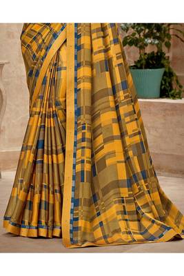 Orange Printed Chiffon Fancy Pallu Saree With Blouse 3