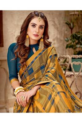 Orange Printed Chiffon Fancy Pallu Saree With Blouse 4