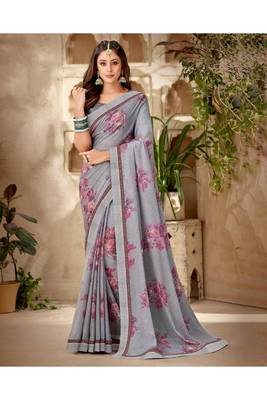 Purple Printed Georgette Fancy Pallu Saree With Blouse 1