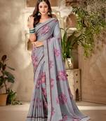 Purple Printed Georgette Fancy Pallu Saree With Blouse