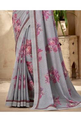 Purple Printed Georgette Fancy Pallu Saree With Blouse 3