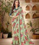Olive Printed Georgette Fancy Pallu Saree With Blouse